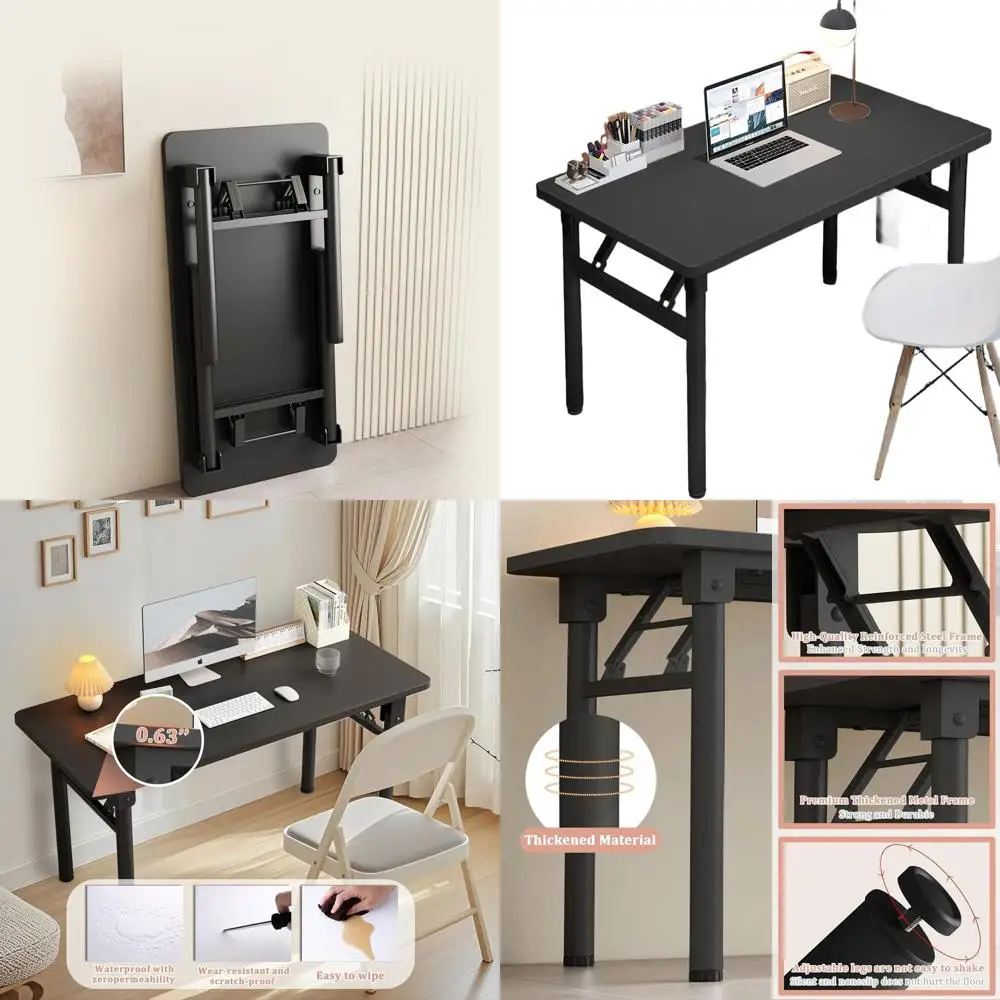 مكتب قابل للطي موفر للمساحة للمكتب المنزلي: طاولة كتابة سهلة الإعداد مع مساحة كمبيوتر مدمجة #1
