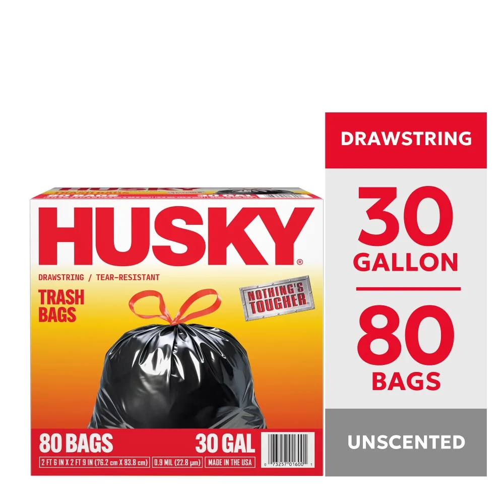 Large Drawstring Trash Bags 30 Gallon 80 Count Heavy Duty Tall Kitchen Garbage Bags Extra Strong Leak Proof Wastebasket Liners for Home Office Commercial Use