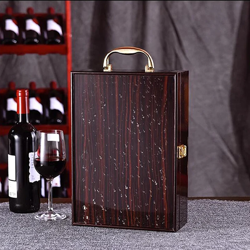 Lacquered red wine packaging gift box Wooden box double pack wine gift box Universal wooden packaging bag for friend partys - Image 6