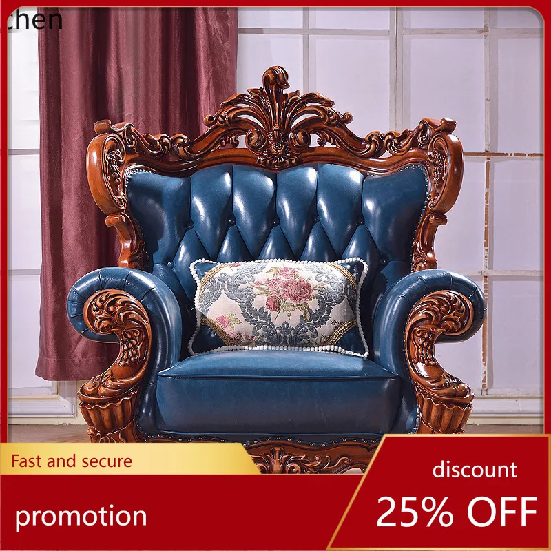 

HT Genuine Leather Sofa 123 Combination Living Room Top Layer Cowhide Villa High-End Solid Wood Carved