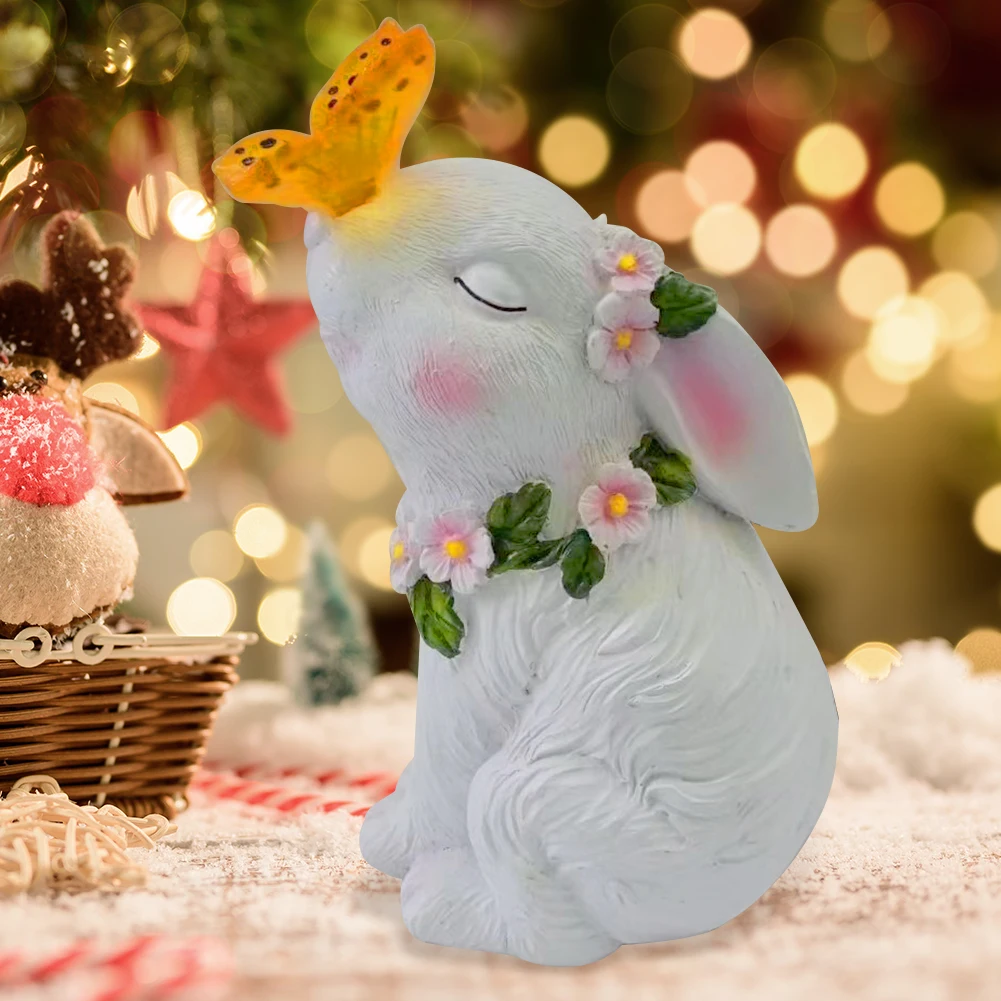 Solar Rabbit Light Solar Bunny Decorative Light Waterproof Seated Bunny Statue Resin Cartoon for Patio Lawn Courtyard