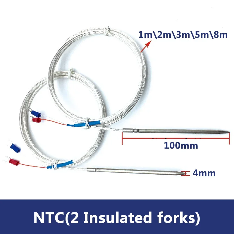 NTC\PT100\PT1000 Class A Temperature Sensor 4X100mm Needle Tip Wire Shielded Cable 1-8m Meter Food Grade Stainless Steel SUS304