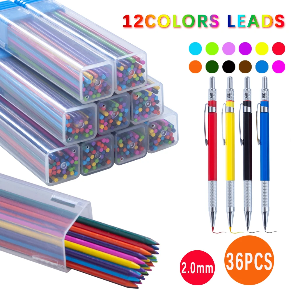 37Pcs 2.0MM Metal Mechanical Pencil with lead Art Drawing Design Automatic Drawing Special Pencil Student Office School Supplies