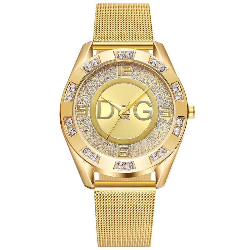 Mode Luxus 2024 Uhr dqg Kristall Quarz Damen uhr Gold Silber Edelstahl Damen Kleid Uhr zegarek damski