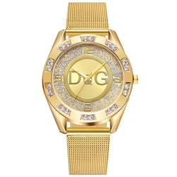 DQG-reloj de cuarzo de cristal para mujer, accesorio de lujo, de acero inoxidable, dorado y plateado, a la moda, 2024