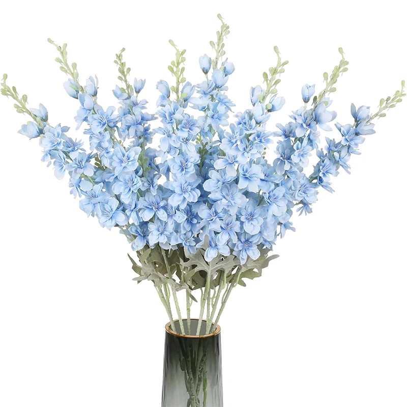 2 uds. De flores artificiales Delphinium de 85cm de largo, tallo de Larkspur, ramo de flores de seda para el hogar, habitación, jardín, decoración de boda al aire libre
