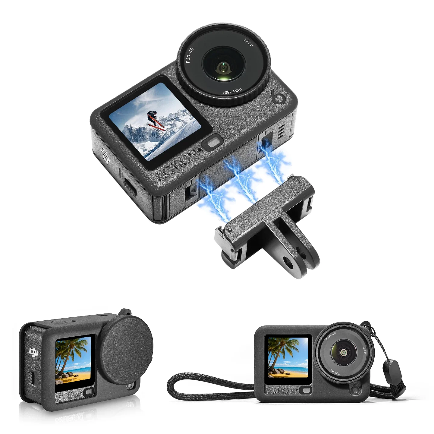 For Dji Osmo Action 6 Camera Accessory Kit Lens Guard/Silicone Protective Cover/Screen Protectors/Case/Magnetic Adapter Base
