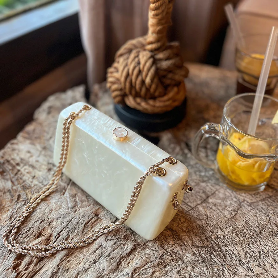 New Fashionable Summer Beach Acrylic Evening Clutch Small Square Handbag for Women Single Shoulder and Crossbody view 6