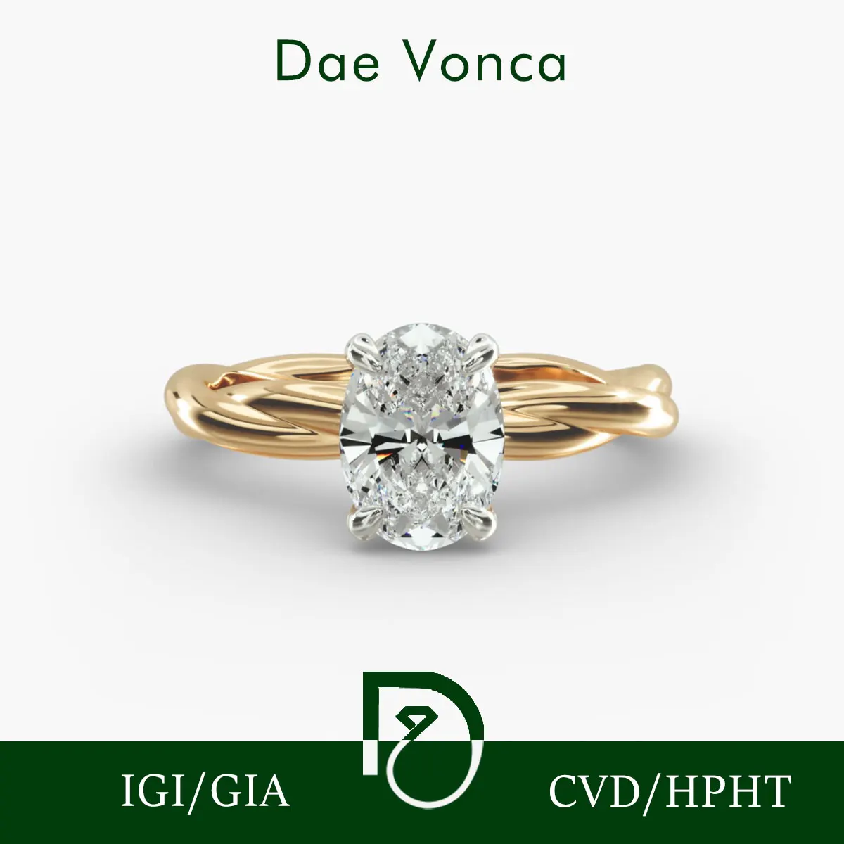 

PT950/14K/18K Yellow & White Gold Solitaire Engagement Ring 0.5-2.0ct Oval Lab Grown Diamond DE VS1/VVS2 Woven Rope Diamond Ring