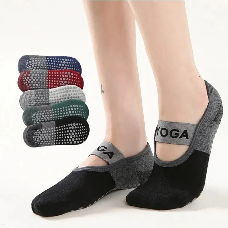 Professional Women Anti-slip Yoga Socks Backless Bandage Pilates Socks Ladies Ballet Dance Fitness Slipper Cotton Sports Socks