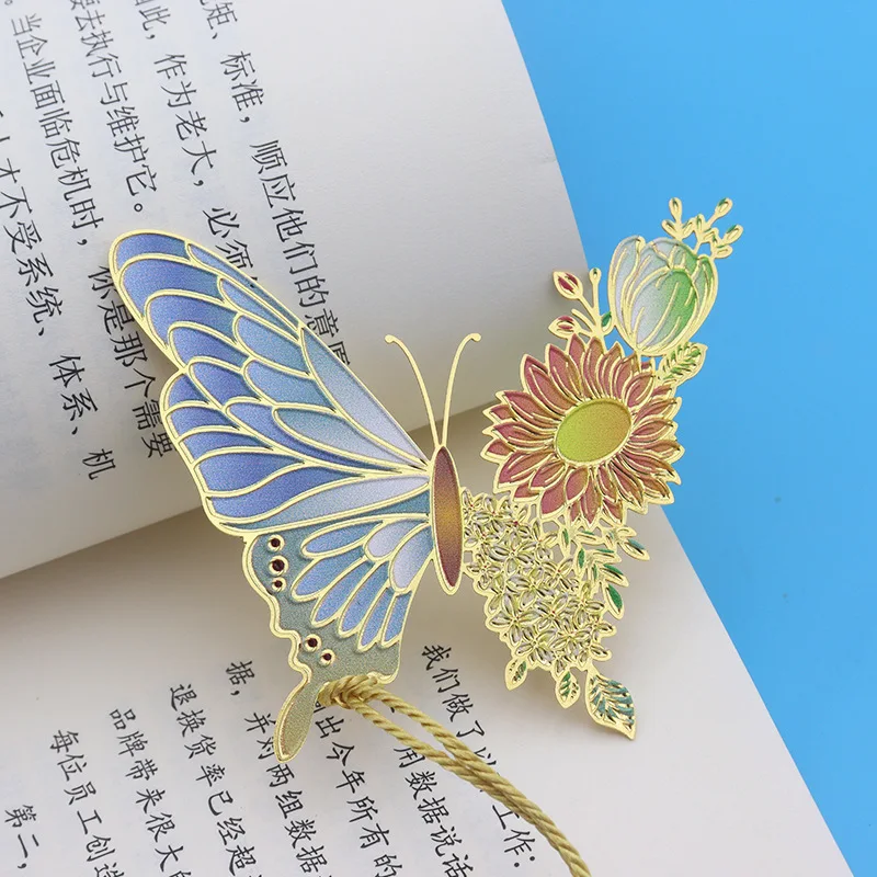 Exquisite Butterfly Metal Bookmarks Fashion Flower Insect Shape Book Mark With Tassel School Office Supplies Student Stationery