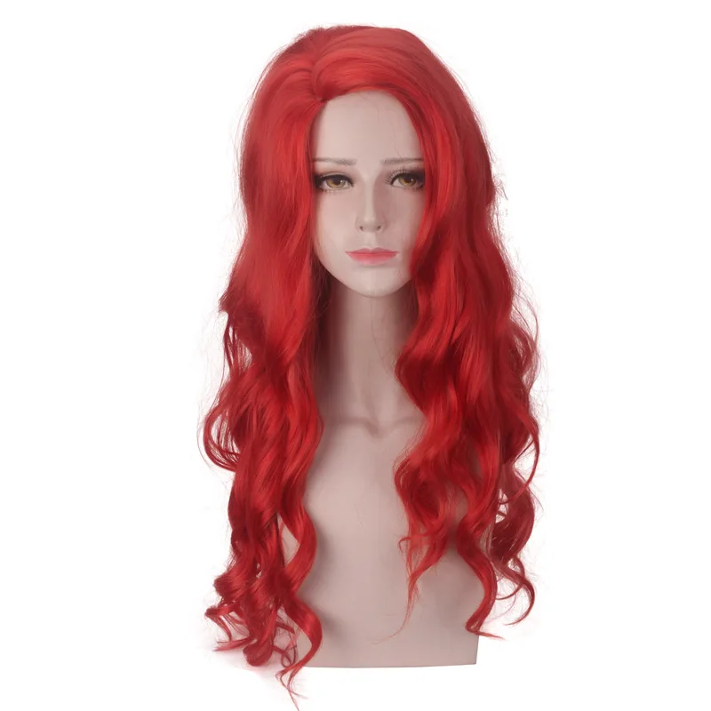 Peluca roja sintética parte media largo ondulado fibra resistente al calor disfraz fiesta Cosplay Halloween pelo de mujer