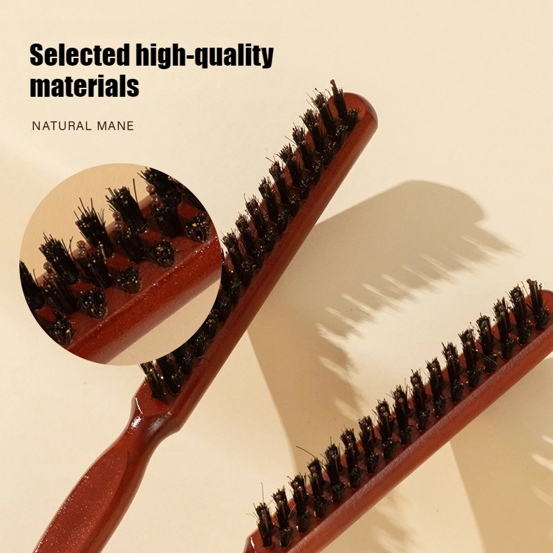 

3 Rows Boar Bristle Teasing Brush, Wooden Tail Comb for Hair Styling, Backcombing Fluffy Bangs, Salon Hairdressing Tool