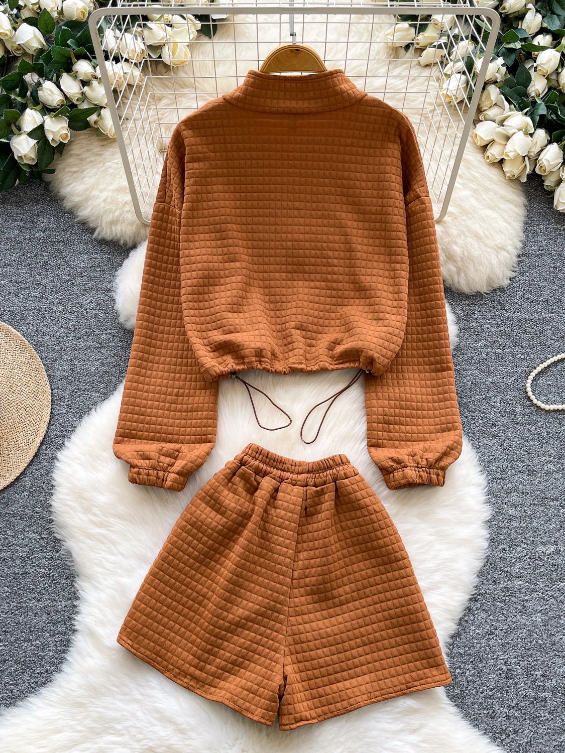 Conjunto de Moda para Mujer, Estilo Dulce y Picante, Plones Cortos de Pierna Ancha con Cintura Alta y Cordón Ajustable, T...