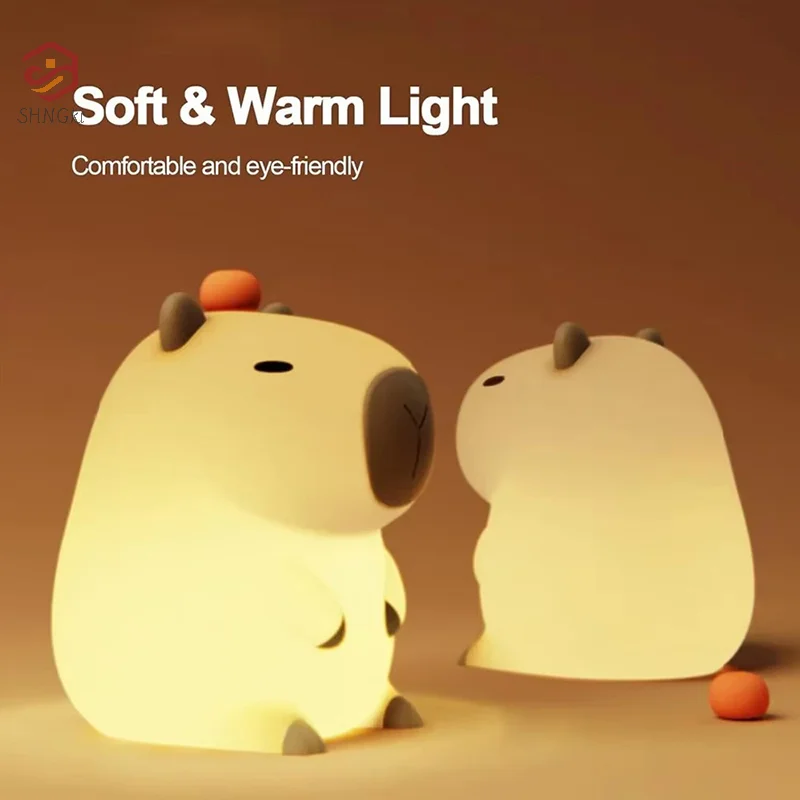 Silicone Capybara LED Night Light Table Animal Lamp Touch Sensor Sleep Lights Kid Bedside Bedroom Decor Birthday Gift