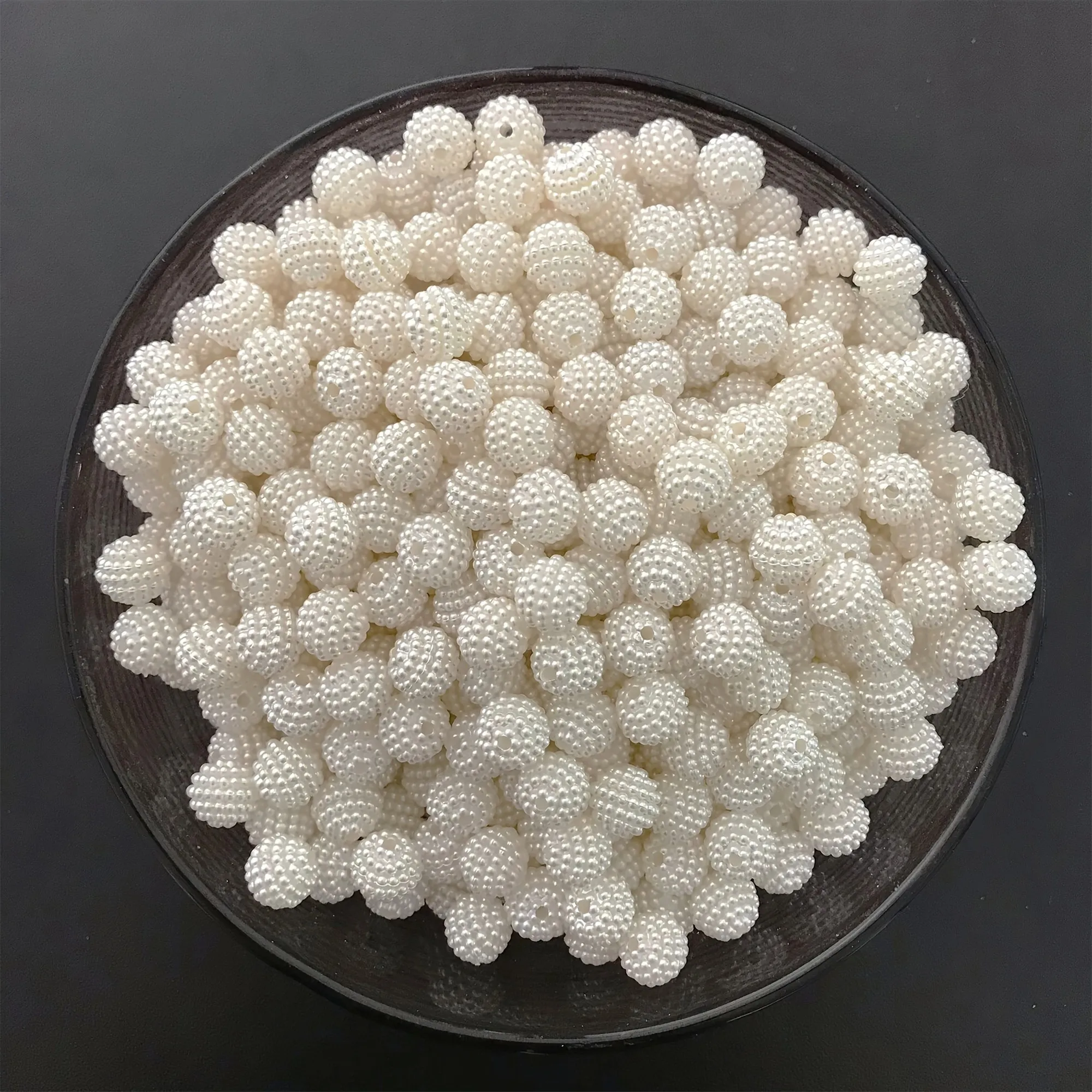 100 Stück 10 mm cremeweiße Bayberry-Kugel-Acrylperlen, geeignet für DIY-Herstellung, Armbänder, Halsketten – Detail 2
