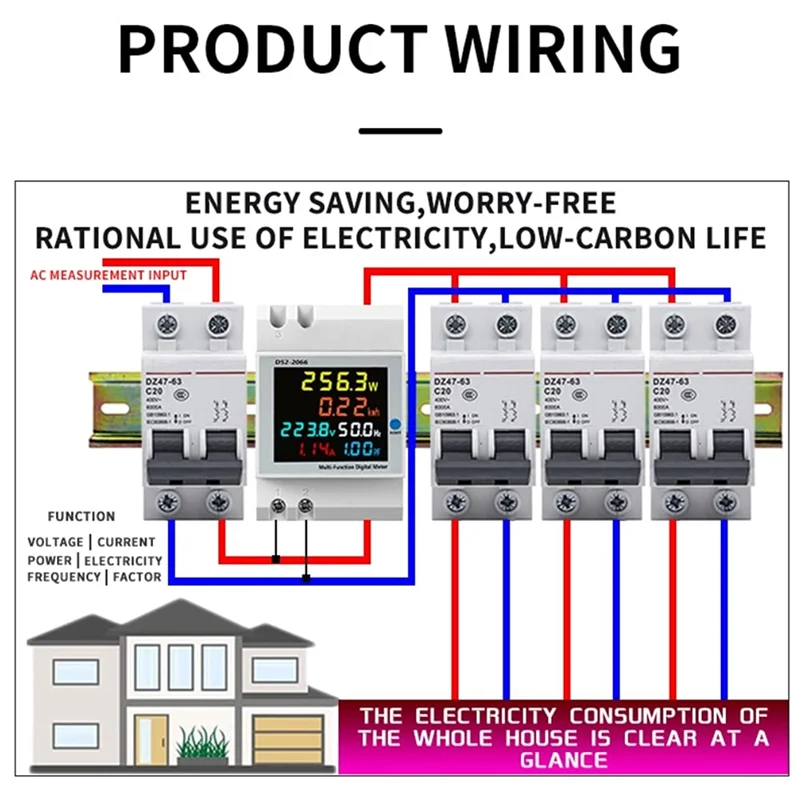 

Digital Single Phase Energy Meter Tester Power Usage Monitor AC110V 40V-300V100A Frequency Power Factor Meter Multimeter