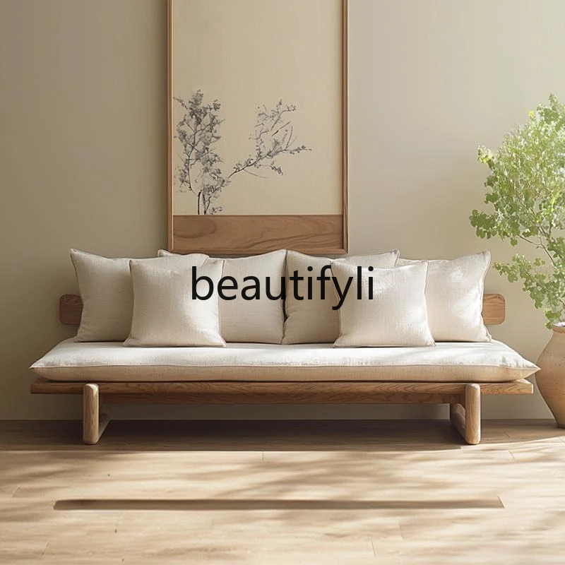

Household small apartment living room solid wood sofa wabi sandy wind log, sofa bed and breakfast, solid wood sofa