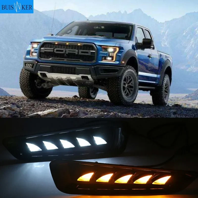 

1Set DRL Daytime Running Light Daylight Fog Lights For Ford F150 Raptor SVT 2016 2017 2018 With Turn Signal Lamp