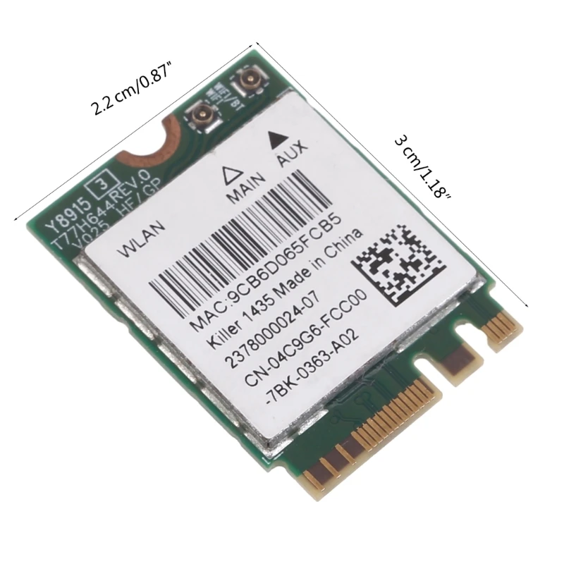 고속 무선 어댑터 WiFi 카드 킬러 1435 노트북 용 WiFi 네트워크 카드 NGFF 슬롯, 867Mbps 속도, 이중 주파수