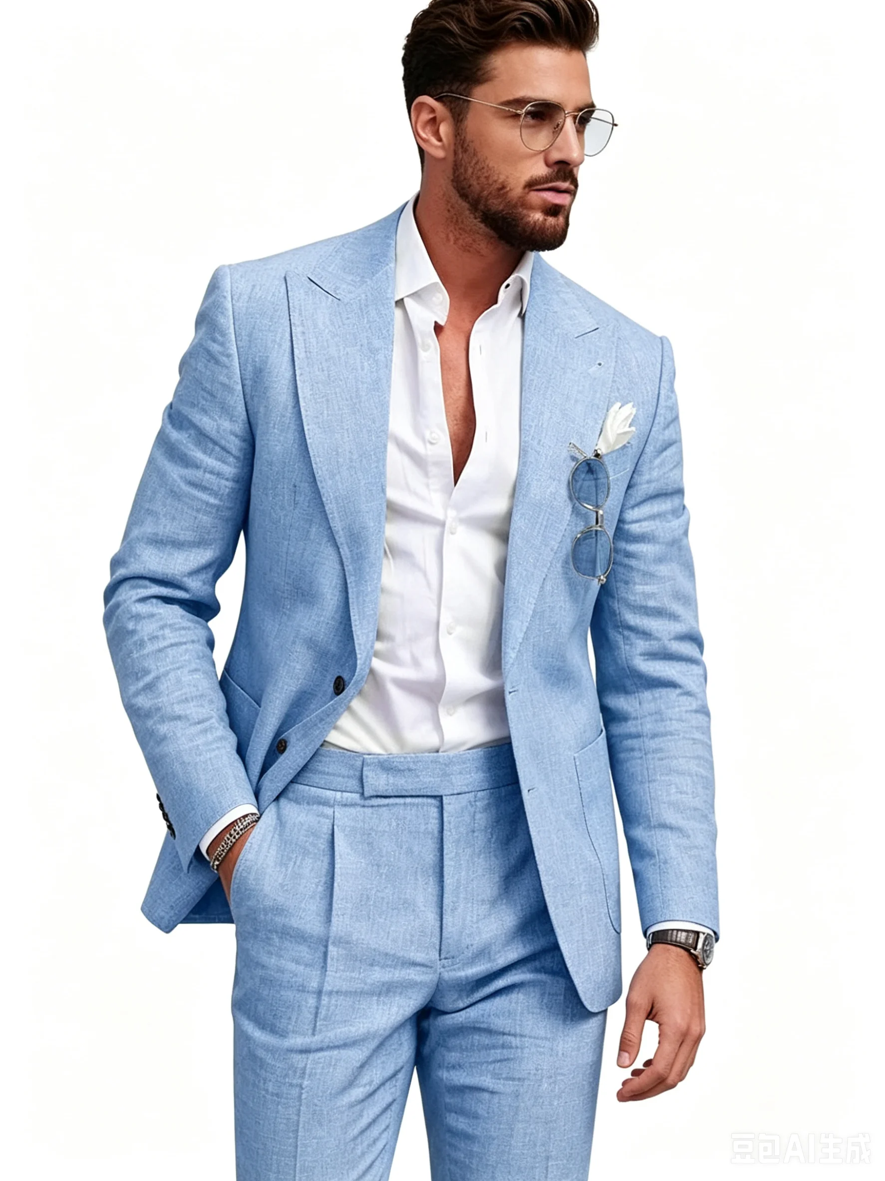 

Men's Two-Piece Suit Summer Linen Cool Breathable Elegant Fashion Slim Design Wedding Dress Suit Work Wear Comfortable