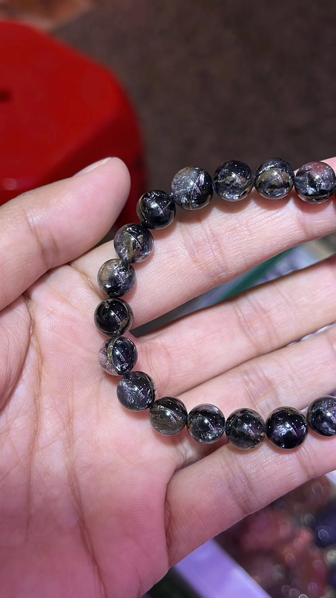 Natural Black Brookite Platinum Rutilated Quartz Bracelet Jewelry 8.2mm Clear Round Beads Women Men Fashion Rutilated AAAAAA