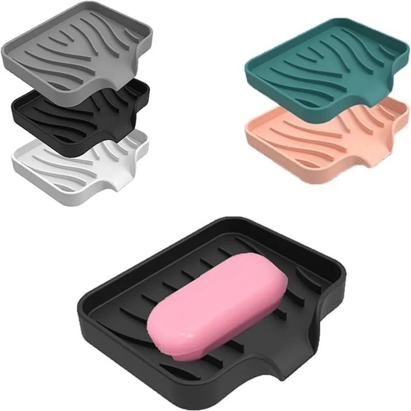 1-Pack Silicone Drain Soap Box Kitchen Bathroom Anti-slip Sink Tray Creative Washing Table Soap Tray Free Punch Drain Rack