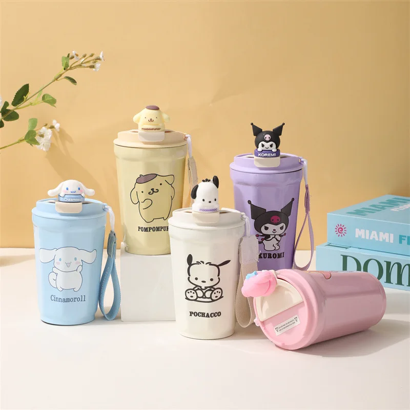 

Cinnamoroll Kuromi Anime Kawaii Sanrio Stainless Steel Thermos Cup Cute My Melody Pochacco Ins Coffee Cup Bottle Gifts for Girls