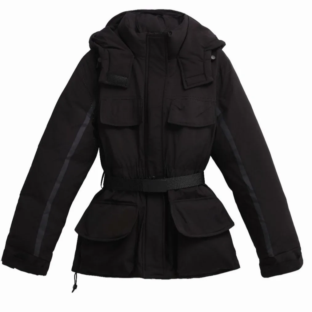 Women Mid Lenth Parkas Coats Hooded Oversize Jacket Solid Belted Waist Zip Straight Thick Office Lady Casual 2025 Autumn Winter