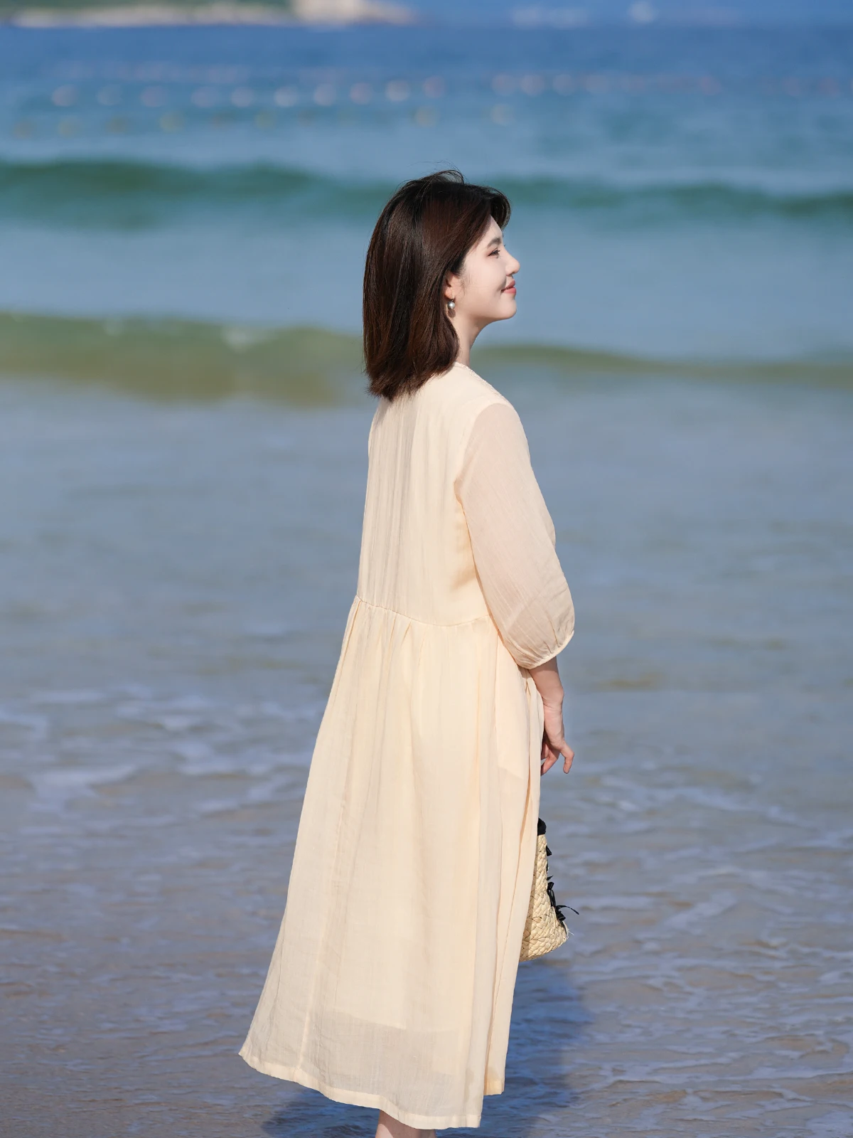 كتان فني دكتور مع فقاعات Sves ناعمة ومريحة لموسم الصيف f Sve A-Line Silhouette Commute Sle