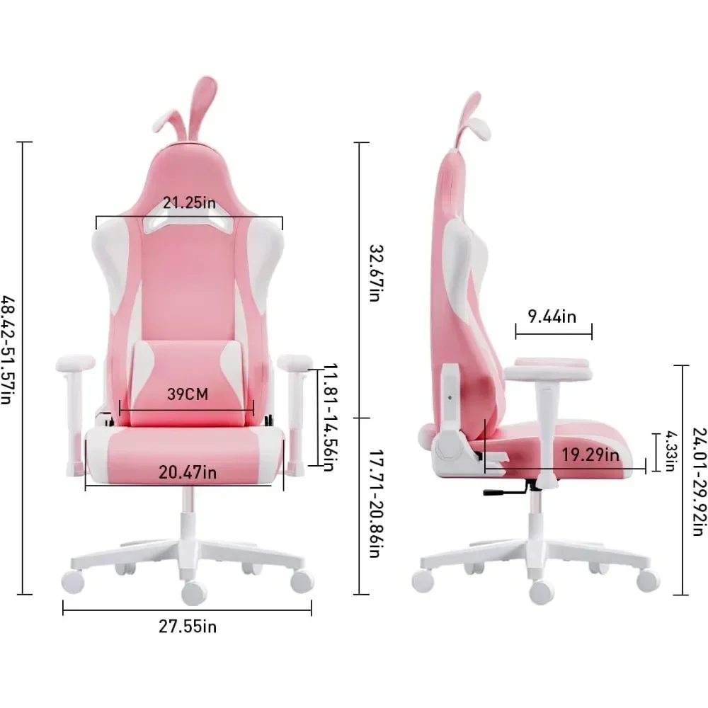 Gaming Chair with Lumbar Support Pillow and Footrest, PU Leather Racing Style, Ergonomic Wingless Cushion Computer Chair