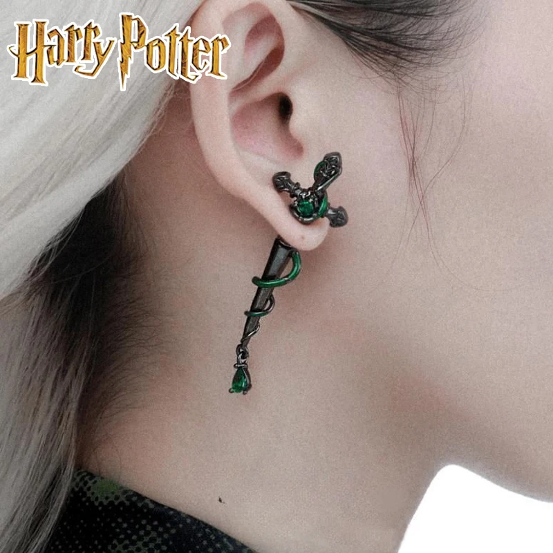 Harry Potter Slytherin Earrings Accessories Hogwarts Academy Retro Ear Studs for Women Niche Earrings Jewelry Girl Birthday Gift