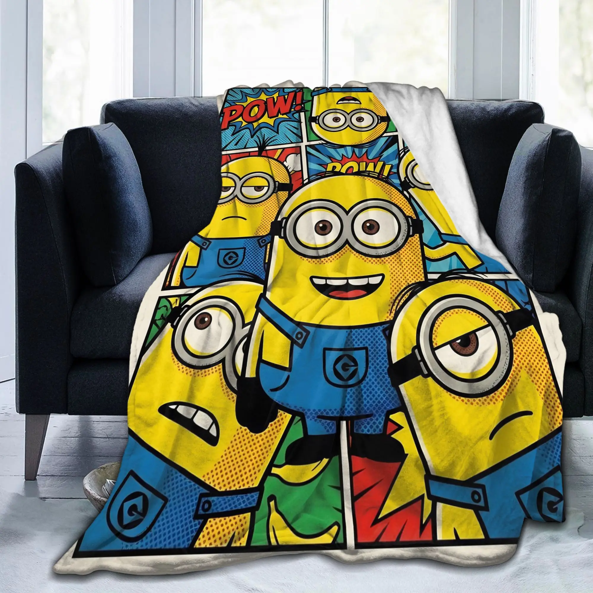 M-Minions-s Banana Comic Pop Art Blankets Fleece Print  Multi-function Lightweight Thin Throw Blankets for Bed Office Rug Piece