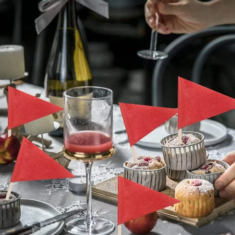 100 Pcs Solid Red Toothpick Flags Small Mini Plain Red Color Stick Cupcake Toppers Flags DIY Decoration - view 6