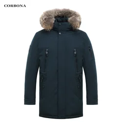 CORBONA-abrigo de invierno a prueba de viento para hombre, chaqueta de champán de piel Real, desmontable, con capucha, cálido, informal, de estilo largo, para uso diario, novedad de 2024