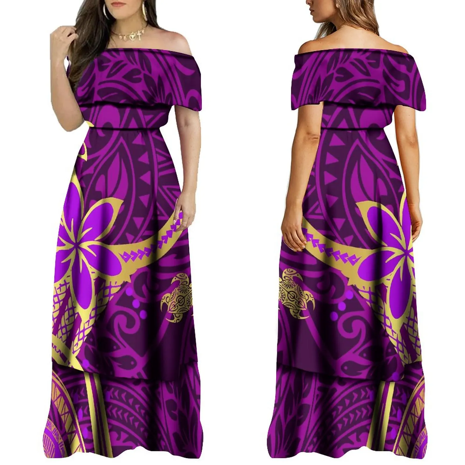 Heißes Sommer rotes Paar Set polynesische Insel Design Ethos Frauen schulter freies Kleid Party kleid mit Herren Freizeit hemd