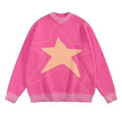 Harakuju-suéter con patrón de estrellas para hombre, Jersey informal rasgado de punto de Hip Hop, Tops