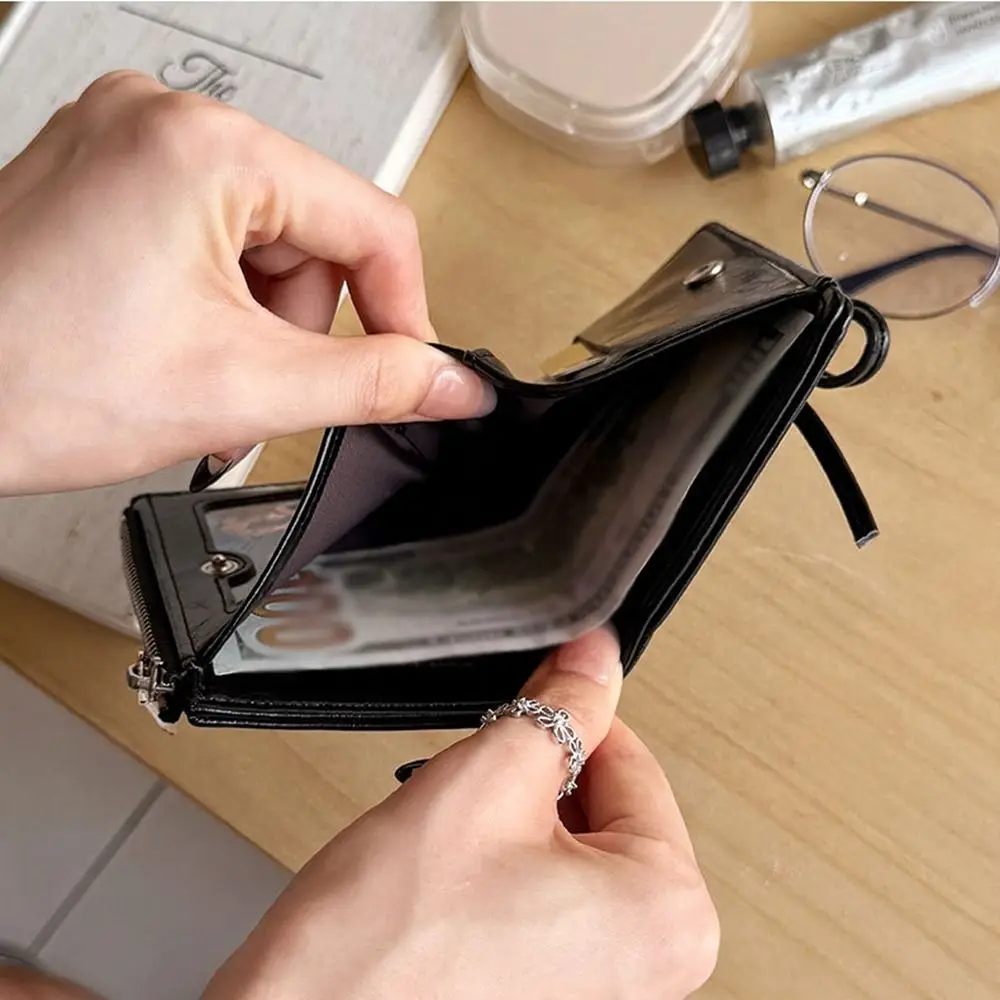 بسيطة الكورية نمط القوس المحفظة رقيقة جدا قصيرة مخلب حافظة للبطاقات متعددة الوظائف سستة بولي Leather حامل بطاقة جلدية السفر