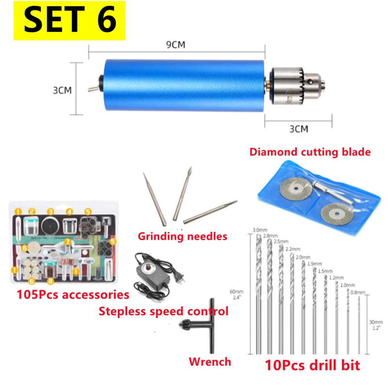 Imagem -06 - Stepless Velocidade-ajustável Portátil Mini Moedor Elétrico de Metal Multifuncional Polimento e Gravura Furadeira Elétrica 220v 13000rpm