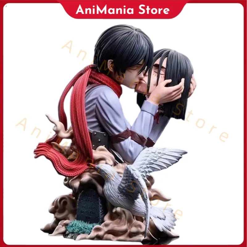 

Attack On Titan Anime Figures Eren Jaeger Mikasa Ackerman Action 22CM Statue One Last Kiss Model Collect Desk Decor Toys Gifts
