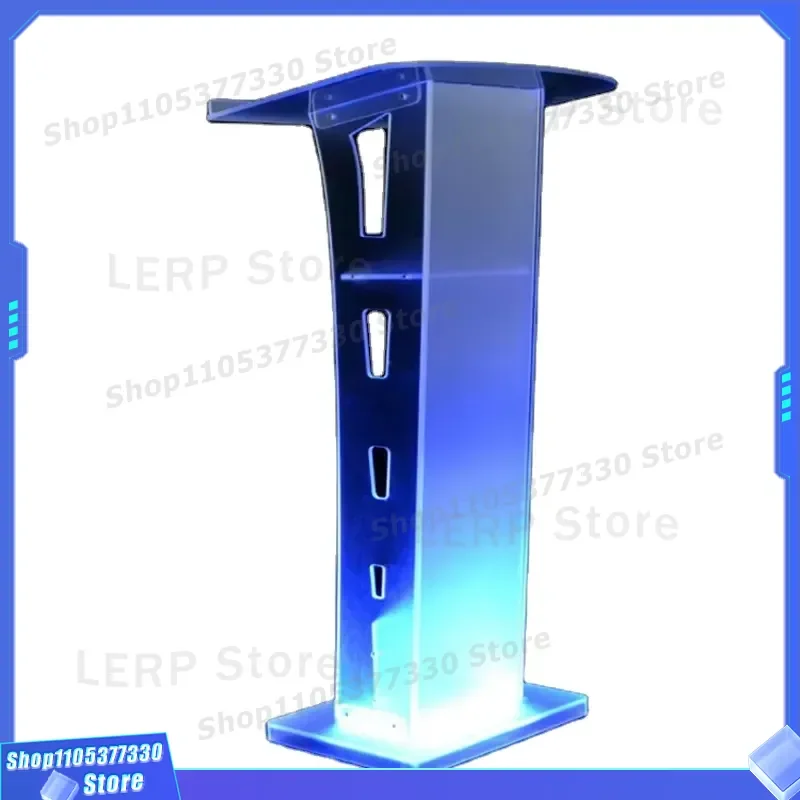 Modern Acrylic Church Pulpit with LED Light Illuminated Clear Podium for Preacher Speaker Stand Transparent Lectern for