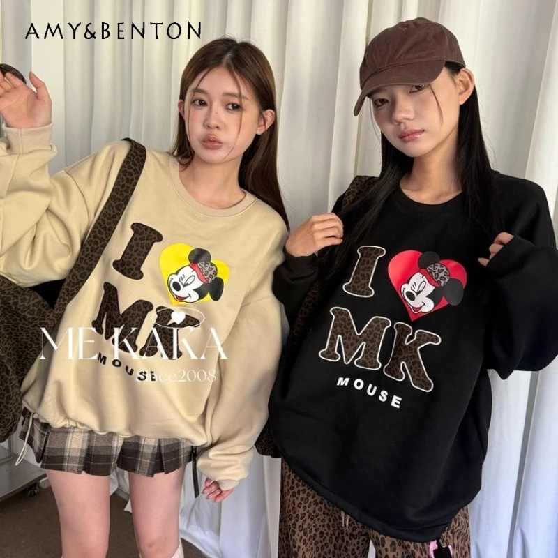 

Winter American Style Leopard Cartoon Print Hoodies Jacket Top With Leopard Bag Thickened Fleece Loose Sweatshirt Coat For Women