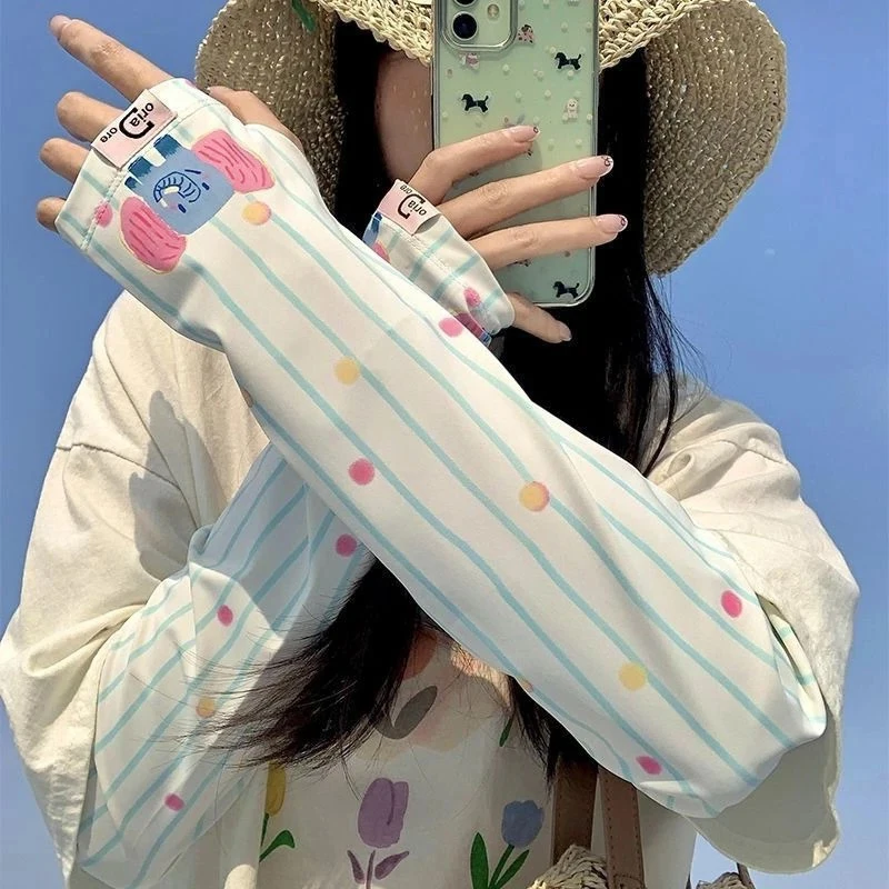Korean Ice Silk Sun-protective Sleeves for Girls Cartoon Printed UV Protection Arm Sleeves Women Thin Sun Protection Oversleeve view 6