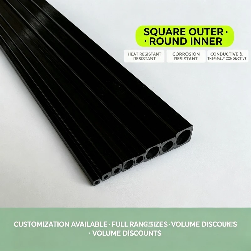 High-Strength Carbon Fiber Square Tube, Square Outer Round Inner Reinforcement Rod for RC Airplane, Drone & Model Aircraft Parts
