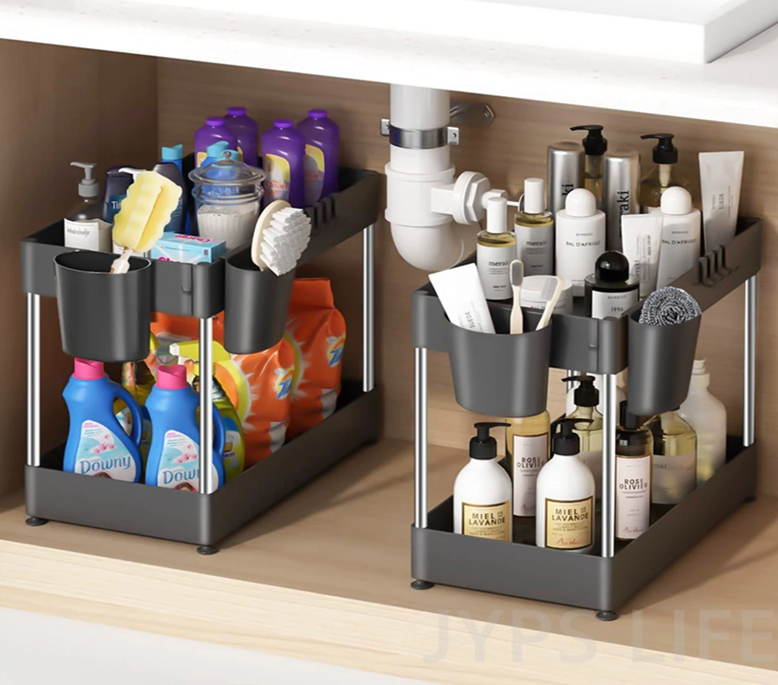 2 Layer Sink Storage Rack With Hook Multifunctional Storage Rack for Kitchen Bathroom Sink and Countertop Kitchen Sink Organizer