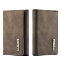DG.MING Portable Card Holder Wallet Trifold Magnetic Buckle Card Bag Vintage Leather Stylish Multi Cards Slot Mini Wallet