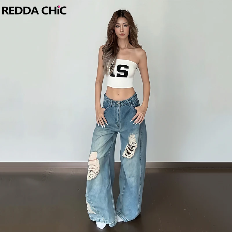 

Женские джинсы REDDACHiC в стиле бойфренд с эффектом потертости, модные винтажные широкие брюки с низкой посадкой, в стиле скейтер, хип-хоп, уличная мода