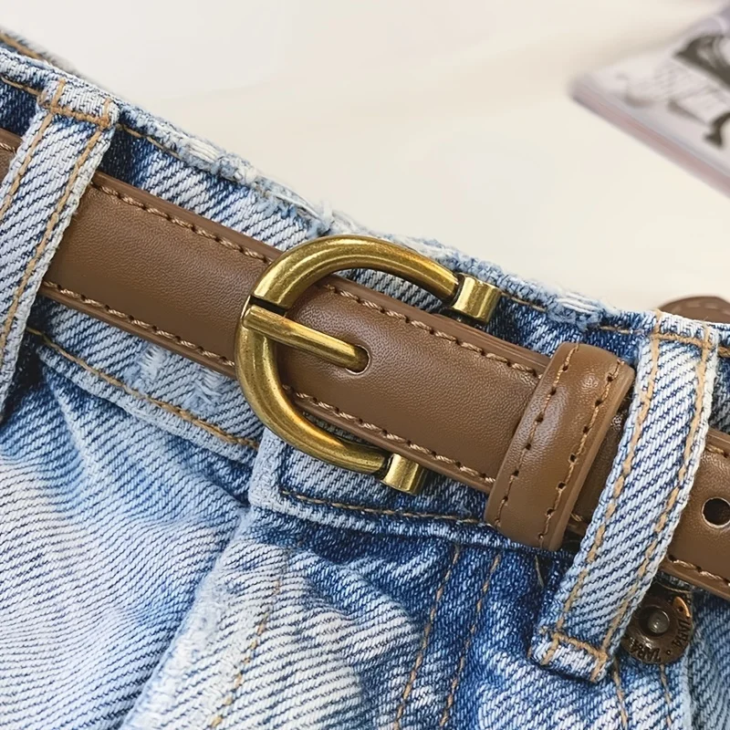 Retro Semicircle Buckle Belt Women's Stylish PU Leather Thin Waistband Pressure Line Edge Decoration Pants Versatile Waist Band