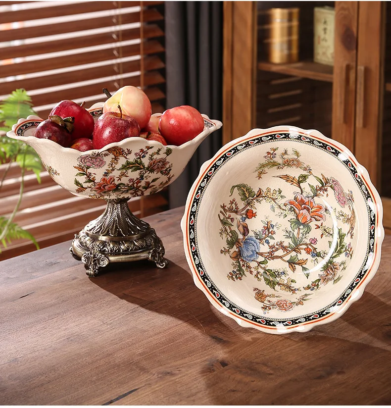 American Ice Crack Retro Ceramic Fruit Plate Living Room European Tall Fruit Bowl Decorative Fruit Plate Ornaments