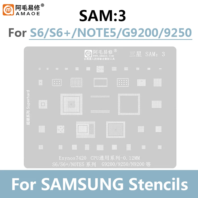 Amaoe-BGA Reballing Stencil para Reparação Do Telefone, Tin Plant Net, Ferramentas De Malha De Aço, Samsung CPU, Nand Chip, IC, 0,12 milímetros de Espessura, SAM1-17